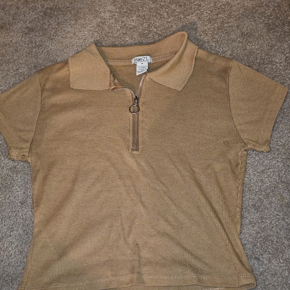 Rue 21 Tan Zip-Up Polo Shirt